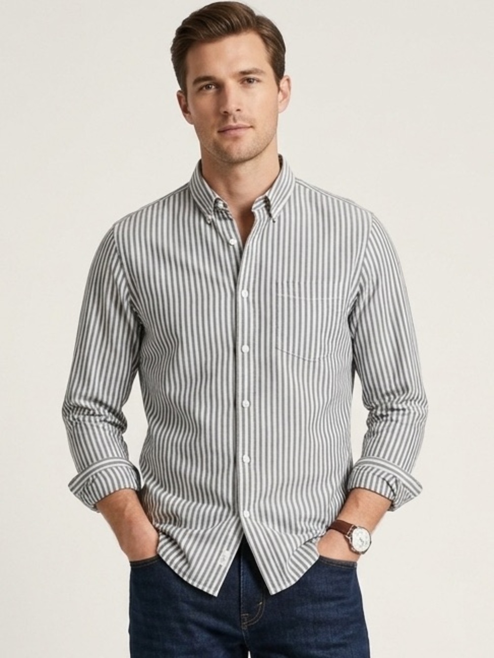 Banana Republic Slim Untucked Muted Navy White Stripe Button-Down Shirt Sz XL